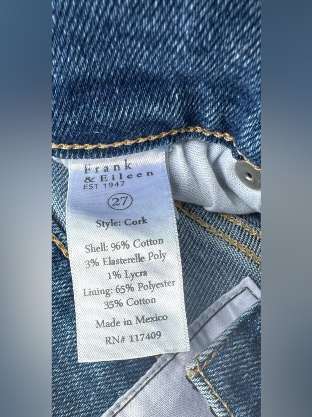 Frank & Eileen High Rise “Cork” Jeans Straight Leg Raw Hem Medium Wash Size 27 - Picture 6 of 12